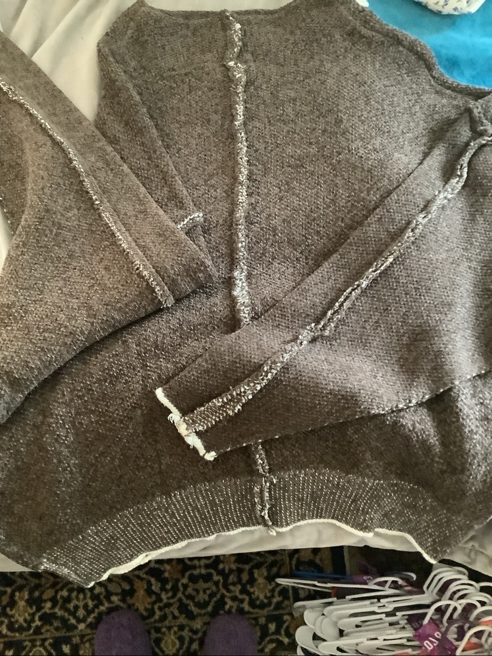 Women's Brown Oversized Chenille Raw Hem Sweater - Picture 4 of 5